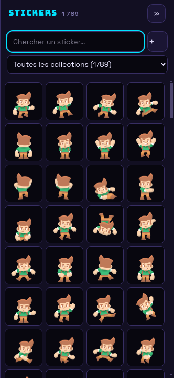 Le panneau Stickers : les collections et la grille de vignettes